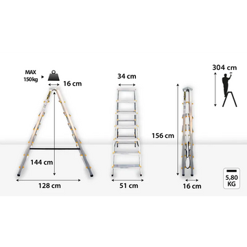 סולם אלומיניום דו צדדי 7 שלבים DRABEST - 0