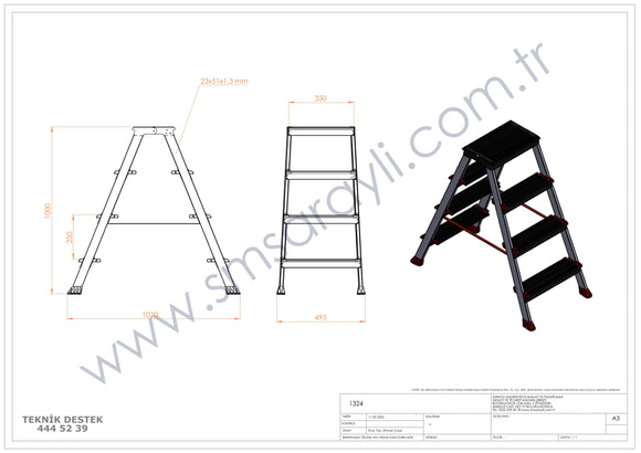 סולם דו צדדי מדרגות רחבות 4X4 פרמיום מקצועי