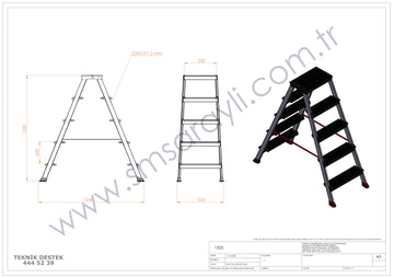 סולם דו צדדי מדרגות רחבות 5X5 פרמיום מקצועי - 0