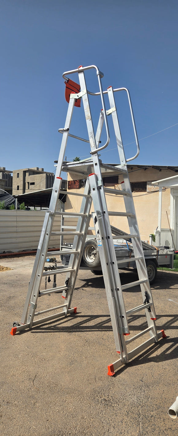 סולם פלטפורמה מתכוונן 8106-C – 6+1 שלבים, משטח עבודה גדול ומגודר