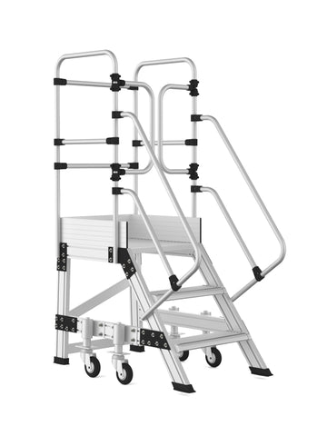 סולם תחזוקה תעשייתי נייד מאלומיניום – 2+1 שלבים, גובה משטח דריכה 0.75 מ' | כולל פלטפורמה ומעקה בטיחות