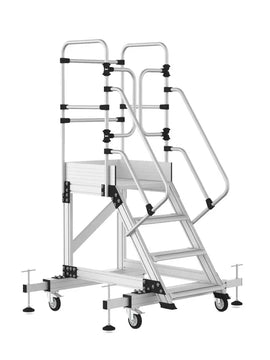 סולם תחזוקה מקצועי מאלומיניום – 3+1 שלבים, גובה משטח דריכה 1 מ' | כולל פלטפורמה, מעקה בטיחות וגלגלים מייצבים Sarayli
