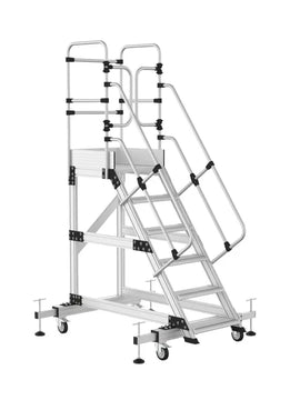 סולם תחזוקה מקצועי מאלומיניום – 5+1 שלבים, גובה משטח דריכה 1.5 מ' | כולל פלטפורמה, מעקה בטיחות וגלגלים מייצבים Sarayli
