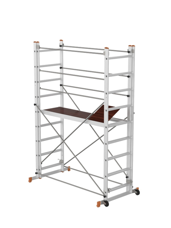 פיגום אלומיניום נייד רב-שימושי – 3 ב-1 | גובה מדרך:1.852 מ׳ | גובה עבודה: עד 3.852 מ׳ (כולל אדם) | פטנט ייחודי