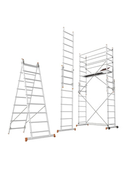 פיגום אלומיניום נייד רב-שימושי – 3 ב-1 | גובה מדרך:1.852 מ׳ | גובה עבודה: עד 3.852 מ׳ (כולל אדם) | פטנט ייחודי