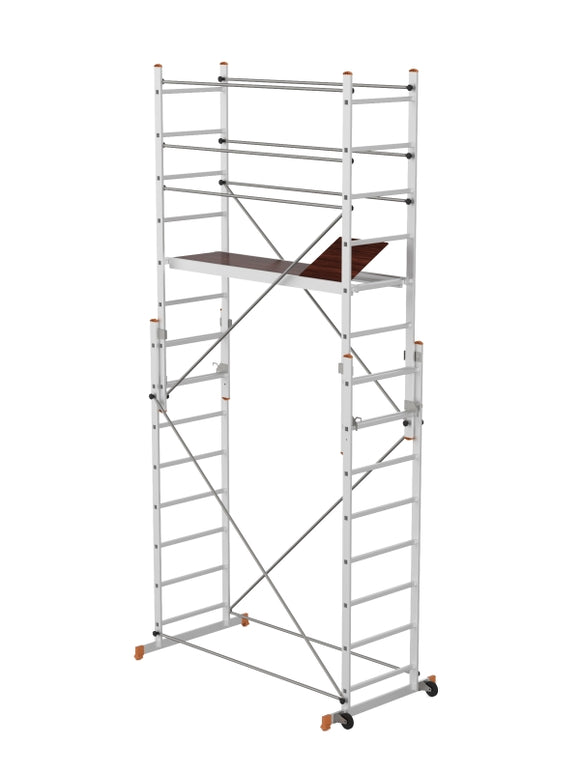 פיגום אלומיניום נייד רב-שימושי – 3 ב-1 | גובה מדרך:1.852 מ׳ | גובה עבודה: עד 3.852 מ׳ (כולל אדם) | פטנט ייחודי