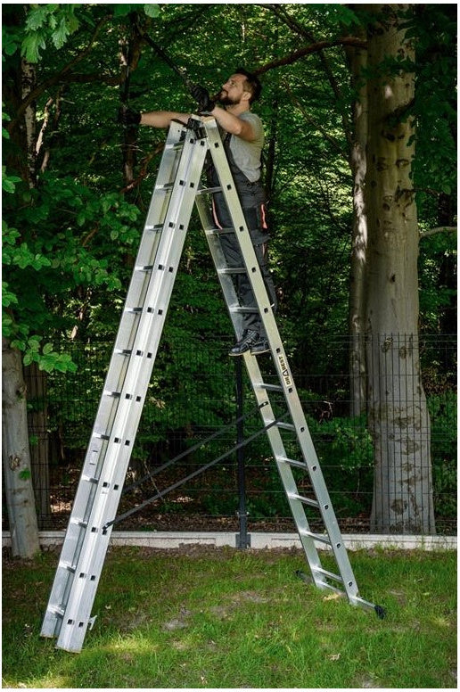 סולם אלומיניום מקצועי רב-שימושי – 3×12 שלבים DRABEST PRO | פרופיל מחוזק 82×25 מ"מ | תוצרת אירופה, תקן EN131 Drabest