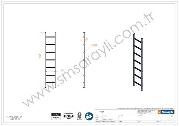 סולם אלומיניום יחיד נשען 7 שלבים SARAYLI