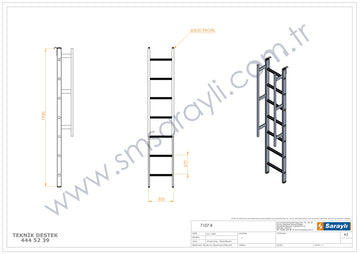 סולם אלומיניום יחיד נשען 7 שלבים עם ווים לתלייה ומאחז יד SARAYLI - 0