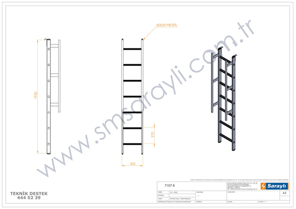 סולם אלומיניום יחיד נשען 7 שלבים עם ווים לתלייה ומאחז יד SARAYLI
