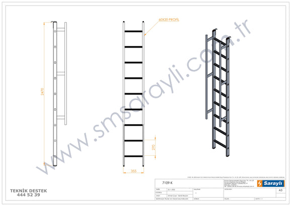 סולם אלומיניום יחיד נשען 9 שלבים עם ווים לתלייה ומאחז יד SARAYLI