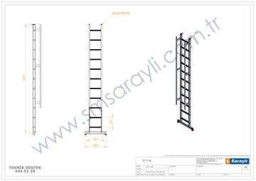 סולם אלומיניום יחיד נשען 11 שלבים עם ווים לתלייה ומאחז יד SARAYLI - 0