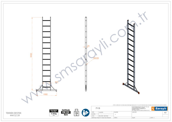 סולם אלומיניום יחיד נשען 13 שלבים SARAYLI