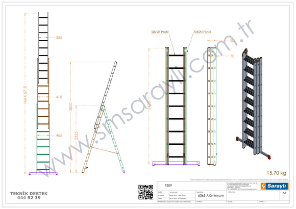 סולם ג' שחיל מקצועי רב שימושי מאלומיניום 3X9 שלבים Sarayli