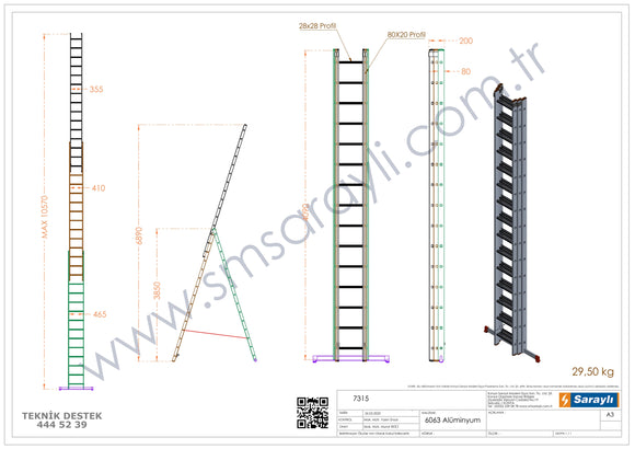 סולם ג' שחיל מקצועי רב שימושי מאלומיניום 3X15 שלבים Sarayli