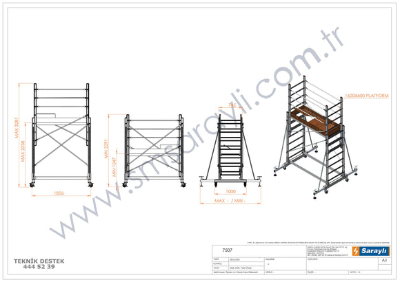 פיגום אלומיניום טלסקופי נייד דגם 7507 – מתכוונן לגובה עבודה ‎3.0–4.0 מ׳ (כולל אדם) | תקן EN1004 דגמי 2026
