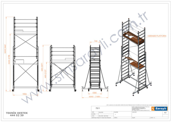 פיגום אלומיניום טלסקופי נייד דגם 7513 – מתכוונן לגובה עבודה ‎4.7–7.0 מ׳ (כולל אדם) | תקן EN1004 דגמי 2026