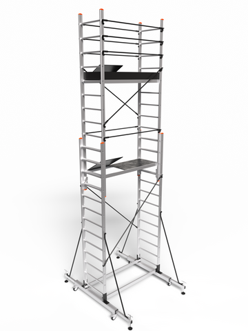 פיגום אלומיניום טלסקופי נייד דגם 7513 – מתכוונן לגובה עבודה ‎4.7–7.0 מ׳ (כולל אדם) | תקן EN1004 דגמי 2026