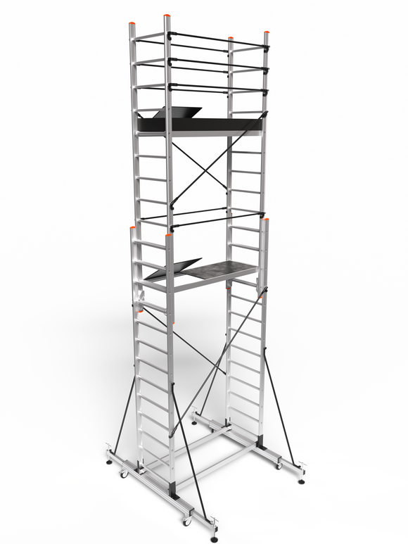 פיגום אלומיניום טלסקופי נייד דגם 7513 – מתכוונן לגובה עבודה ‎4.7–7.0 מ׳ (כולל אדם) | תקן EN1004 דגמי 2026