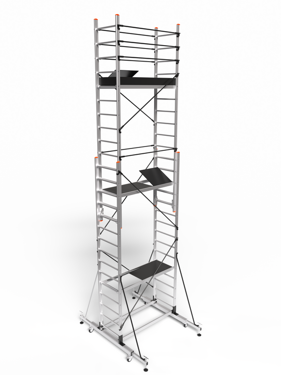 פיגום אלומיניום טלסקופי נייד דגם 7515 – מתכוונן לגובה עבודה ‎5.0–8.0 מ׳ (כולל אדם) | תקן EN1004 דגמי 2026