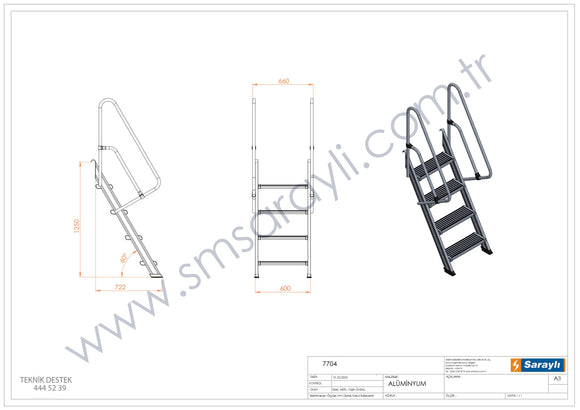 סולם מדרגות מאלומיניום 4 שלבים עם מאחז יד