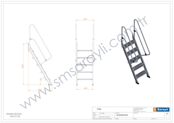 סולם מדרגות מאלומיניום 5 שלבים עם מאחז יד
