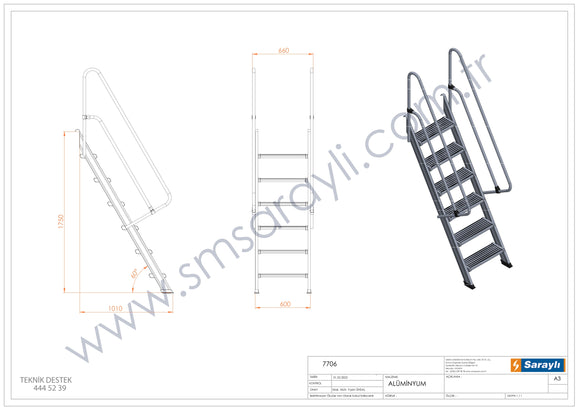 סולם מדרגות מאלומיניום 6 שלבים עם מאחז יד