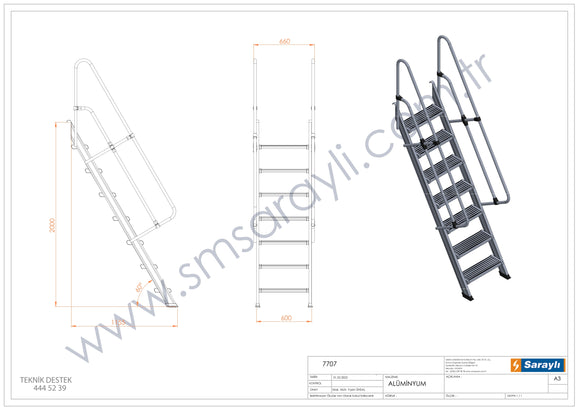סולם מדרגות מאלומיניום 7 שלבים עם מאחז יד