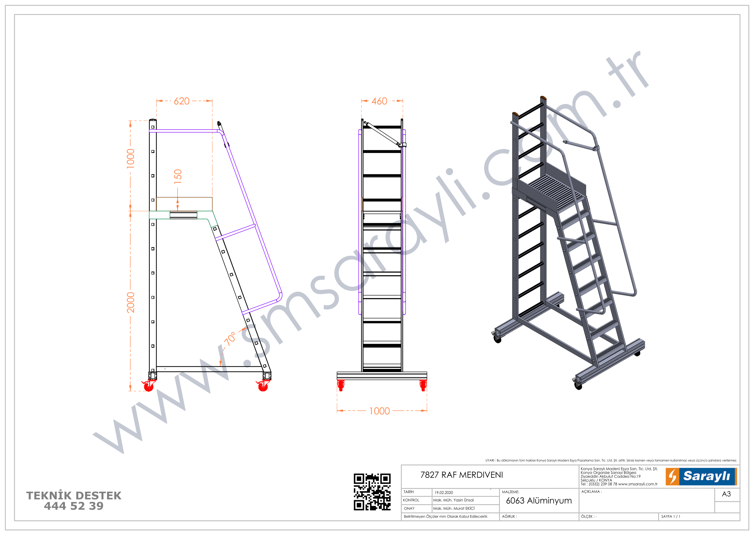 סולם אלומיניום עם פלטפורמה לסידור מדפים ומלאי במחסנים 7+1 שלבים לגובה עבודה 4 מ' - 0