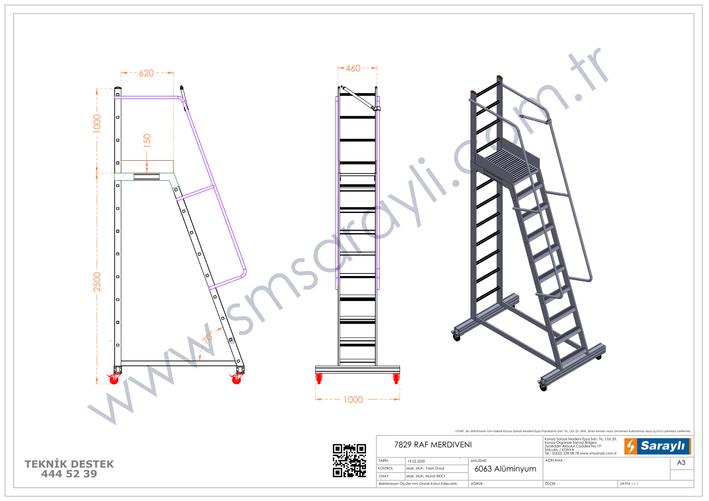 סולם אלומיניום עם פלטפורמה לסידור מדפים ומלאי במחסנים 9+1 שלבים לגובה עבודה 4.5 מ' - 0