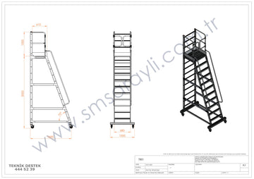 סולם אלומיניום מקצועי עם פלטפורמה – 11 שלבים, גובה משטח דריכה 3 מ' | אידיאלי לסידור מדפים ומלאי במחסן