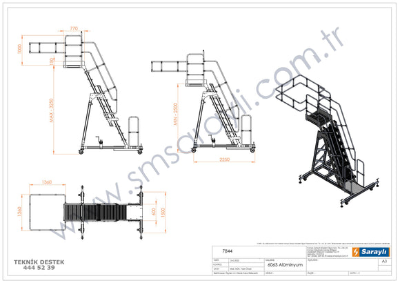 סולם תחזוקה טלסקופי מתכוונן 4+5 גובה עבודה 5.25 מ'