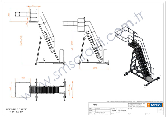 סולם תחזוקה טלסקופי מתכוונן 6+7 גובה עבודה 6.35 מ'