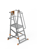 סולם תחזוקה מתקפל מאלומיניום – 3+1 שלבים, גובה משטח דריכה 1 מ' | כולל פלטפורמה, מעקה בטיחות וגלגלים-1