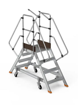 סולם תחזוקה אלומיניום דו צדדי עם פלטפורמה גלגלים ומעקה 3+1 שלבים Sarayli