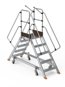 סולם תחזוקה דו-צדדי מאלומיניום – 4+1 שלבים, גובה משטח דריכה 1.25 מ' | כולל פלטפורמה, מעקה בטיחות וגלגלים-1