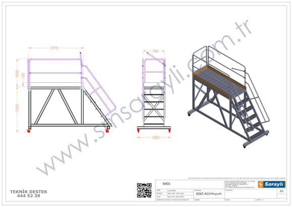 סולם תחזוקה נייד מאלומיניום עם פלטפורמה ארוכה 5+1 שלבים