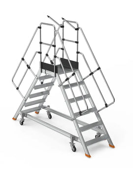 סולם תחזוקה אלומיניום דו צדדי עם פלטפורמה גלגלים ומעקה 5+1 שלבים Sarayli