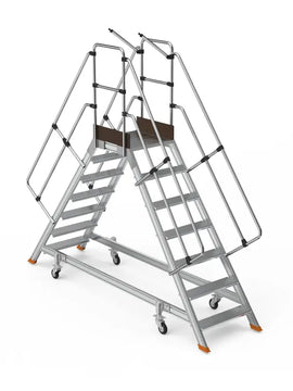 סולם תחזוקה אלומיניום דו צדדי עם פלטפורמה גלגלים ומעקה 7+1 שלבים Sarayli