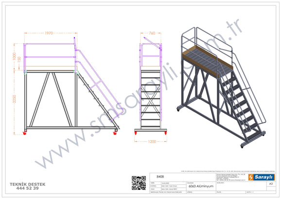 סולם תחזוקה נייד מאלומיניום עם פלטפורמה ארוכה 8+1 שלבים