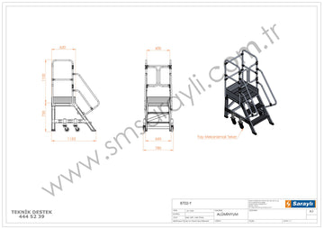סולם תחזוקה תעשייתי נייד מאלומיניום – 2+1 שלבים, גובה משטח דריכה 0.75 מ' | כולל פלטפורמה ומעקה בטיחות - 0