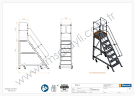 סולם תחזוקה תעשייתי נייד מאלומיניום – 6+1 שלבים, גובה משטח דריכה 1.75 מ' | כולל פלטפורמה ומעקה בטיחות Sarayli