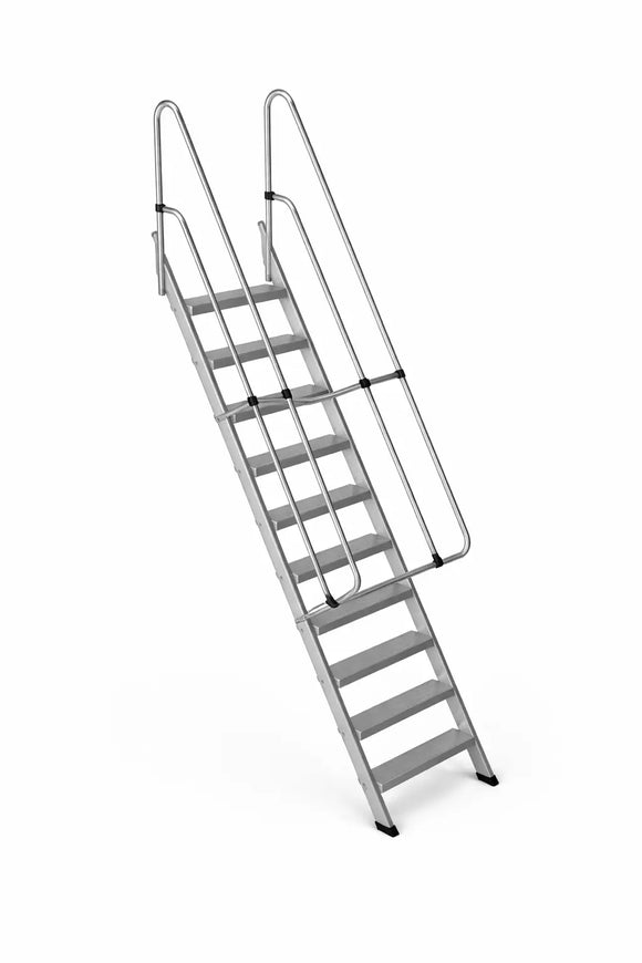 סולם מדרגות מאלומיניום 11 שלבים עם מעקה בטיחות