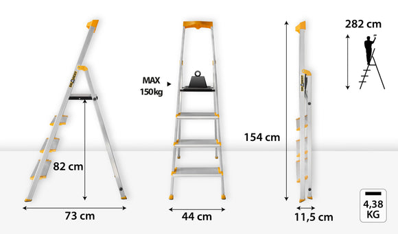 סולם אלומיניום פרמיום מקצועי 4 שלבים מדרגות רחבות DRABEST