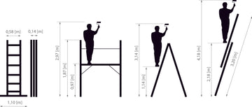 פיגום סולמות רב-שימושי 2×7 שלבים – פיגום, סולם A וסולם נשען במוצר אחד | גובה עבודה עד כ־2.97 מ׳ - 0