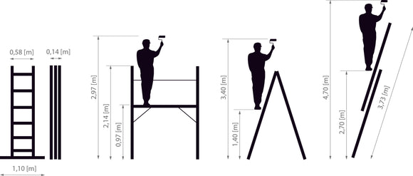 פיגום סולמות רב-שימושי 2×8 שלבים – פיגום, סולם A וסולם נשען במוצר אחד | גובה עבודה עד כ־2.97 מ׳