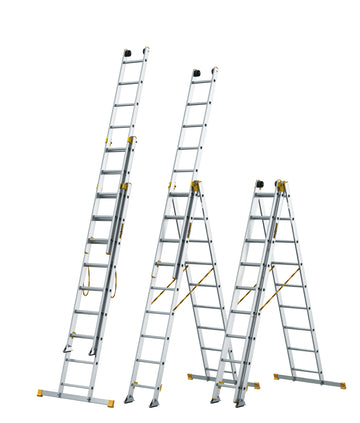 סולם אלומיניום מקצועי –3 חלקים 3x9 שלבים סדרת MAX עד 150 ק"ג