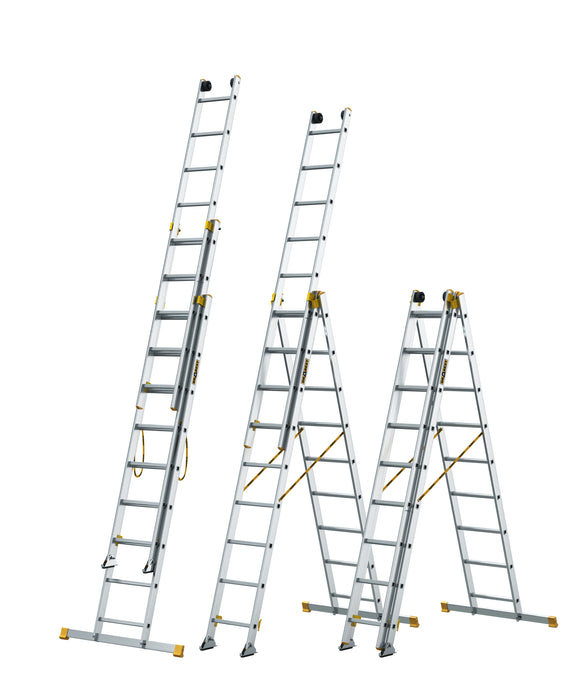 סולם אלומיניום מקצועי –3 חלקים 3x9 שלבים סדרת MAX עד 150 ק"ג