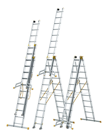 סולם אלומיניום מקצועי –3 חלקים 3x11 שלבים סדרת MAX עד 150 ק"ג