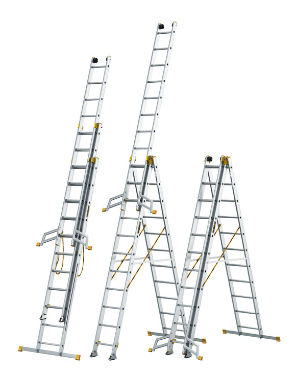 סולם אלומיניום מקצועי –3 חלקים 3x11 שלבים סדרת MAX עד 150 ק"ג